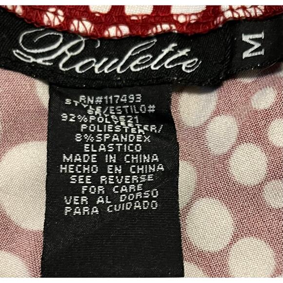 ROULETTE ELASTIC WAIST MIDI DRESS, WOMENS M, CRANBERRY & WHITE POLKA DOTS - Picture 11 of 12